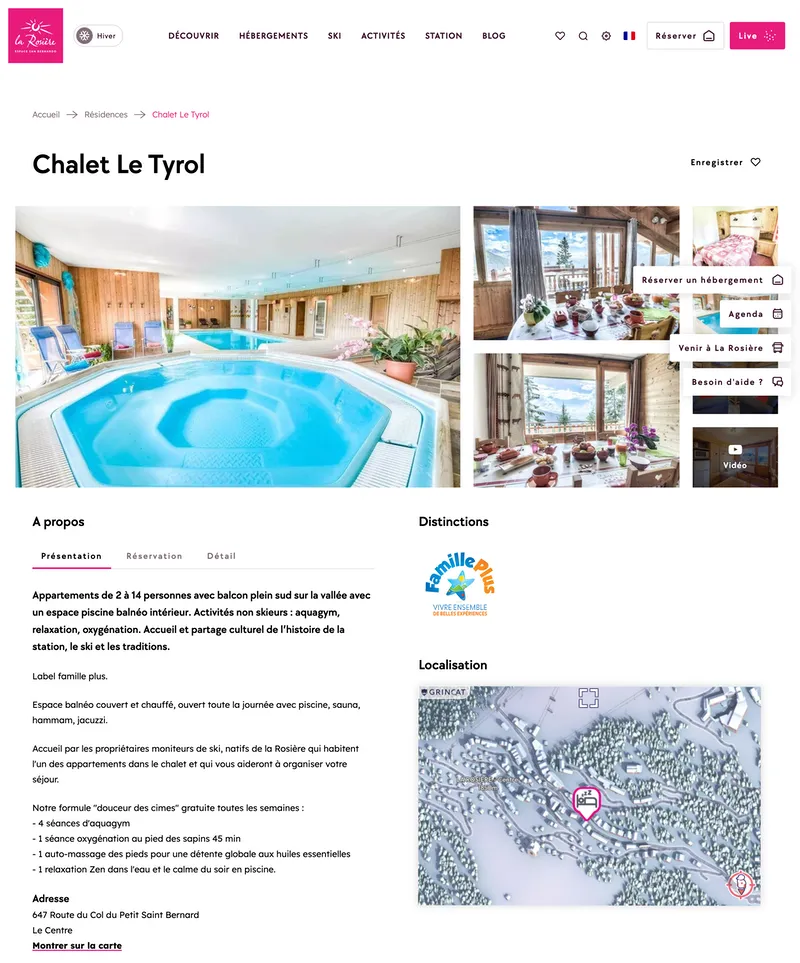 La fiche Apidae du Chalet Le Tyrol sur larosiere.net : photos, présentation, distinctions et carte